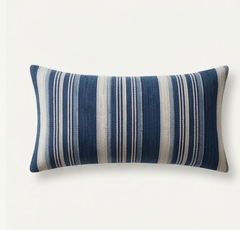 Indigo Blue Striped Mud Cloth Pillow Cover | Angie |