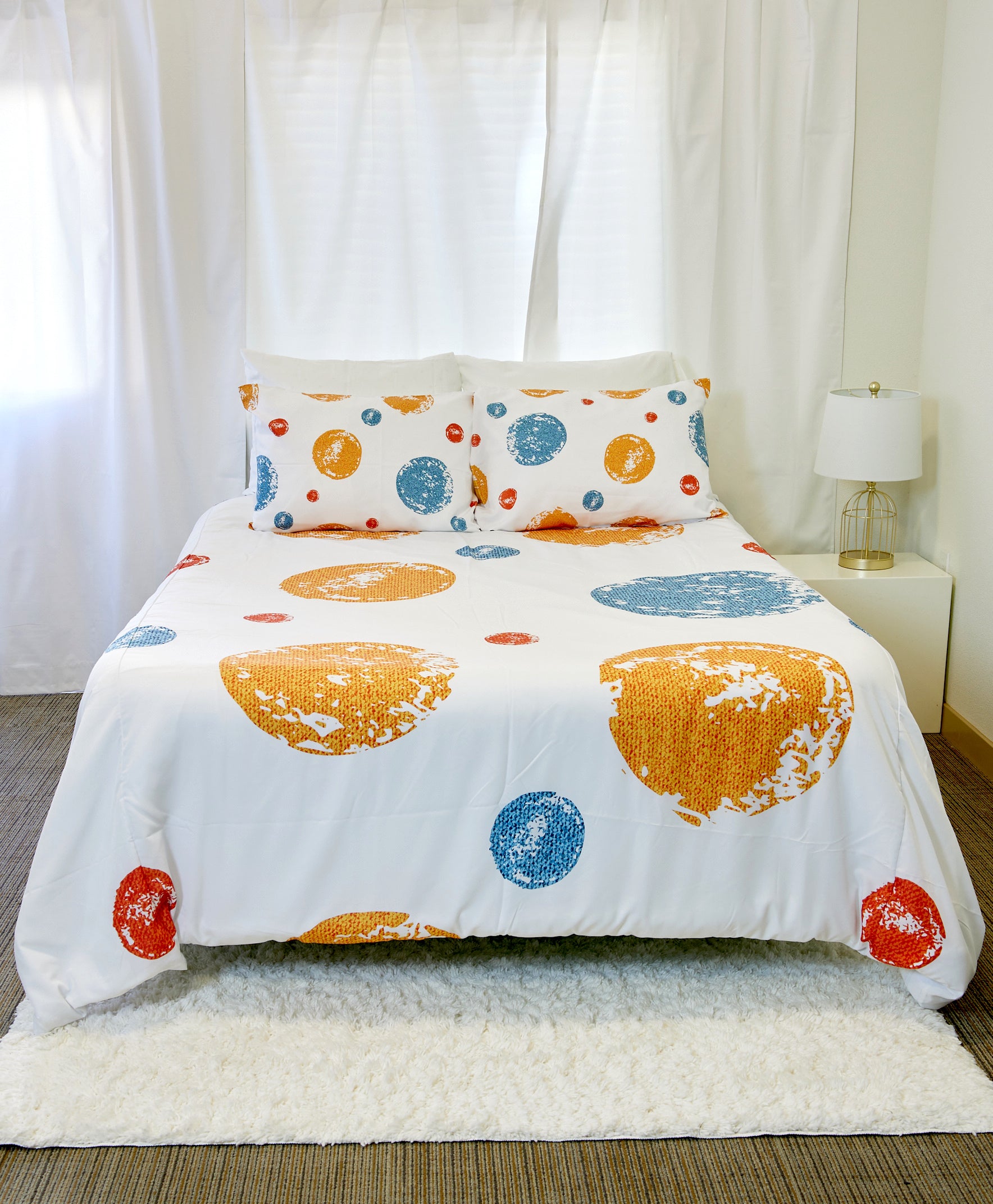 SquaredCharm Denim & Dots Orange Duvet Set - Amelia