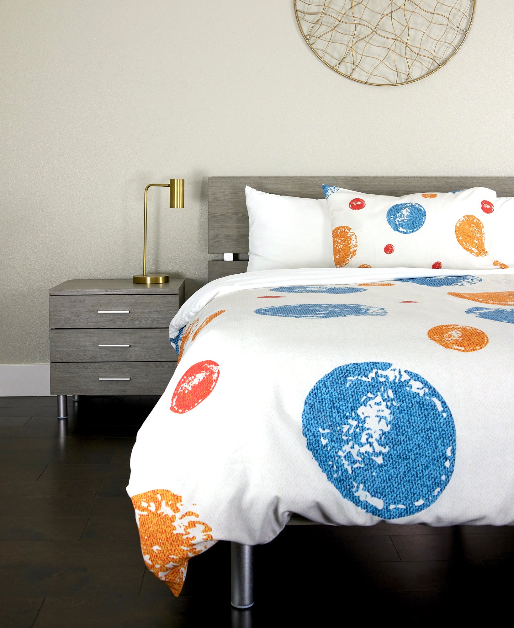 SquaredCharm Denim & Dots Orange Duvet Set - Amelia